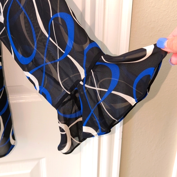 Chaps Black Blue White Sheer Button Front Blouse Size XL - Picture 4 of 9